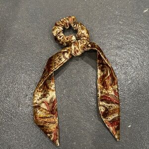 Amazon Paisley Hair Scrunchie with Bow - Gold and Brown